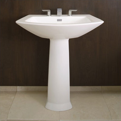 Soiree Ceramic 30" Pedestal Bathroom Sink, Cotton, 8" Widespread