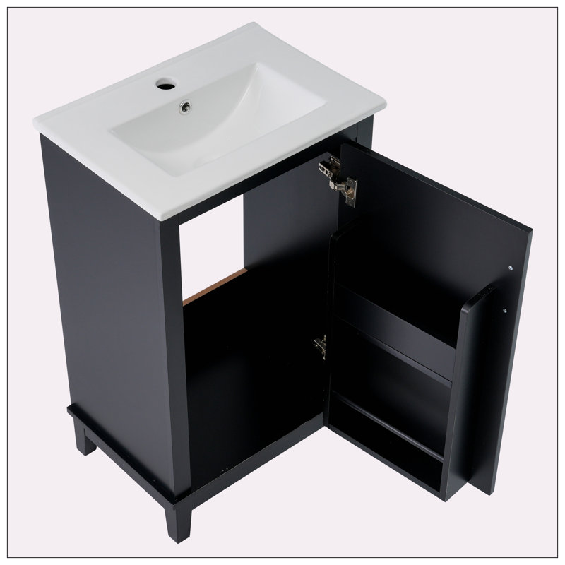 Petit meuble-lavabo 20 "avec lavabo en céramique, Noir, noir, noir, noir