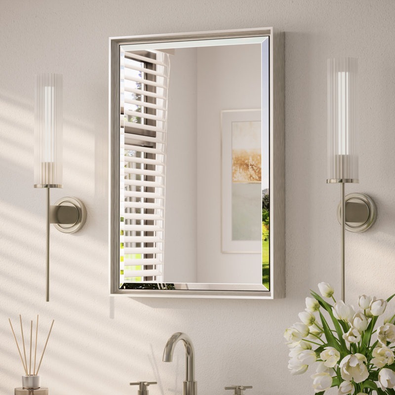 Areiona Beveled Bathroom Accent Vanity Mirror, 16" x 24", Brushed Nickel