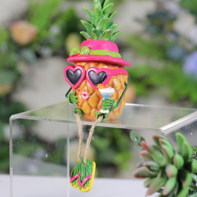 Statue de jardin d'extérieur ananas avec cocktail 6,25 po