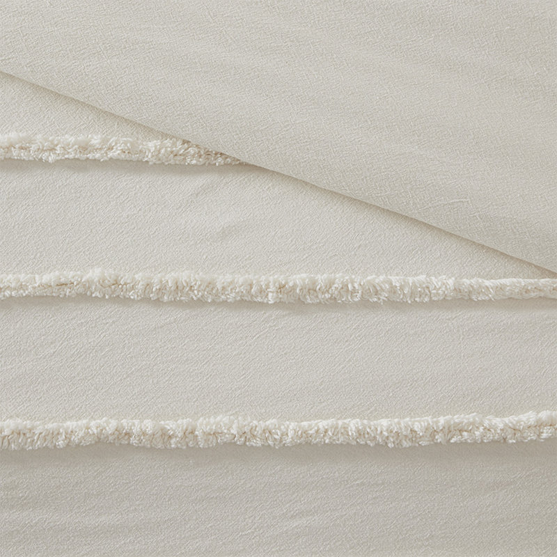 Sotelo 3 piece Chenille Stripe Comforter Set, King/Cal King Comforter + 2 King Shams, Ivory