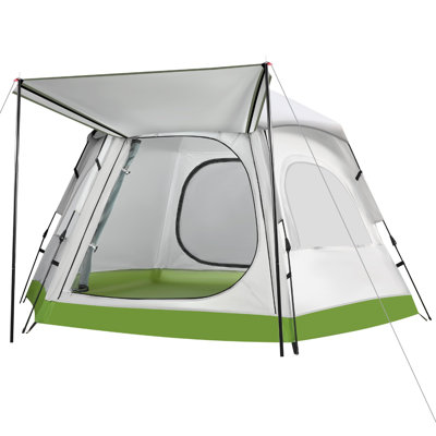 4-Person Waterproof Cabin Camping Tent With Awning   4-Sided Mesh Windows, Easy Setup Portable Family Tent For Beach, Park & Hiking