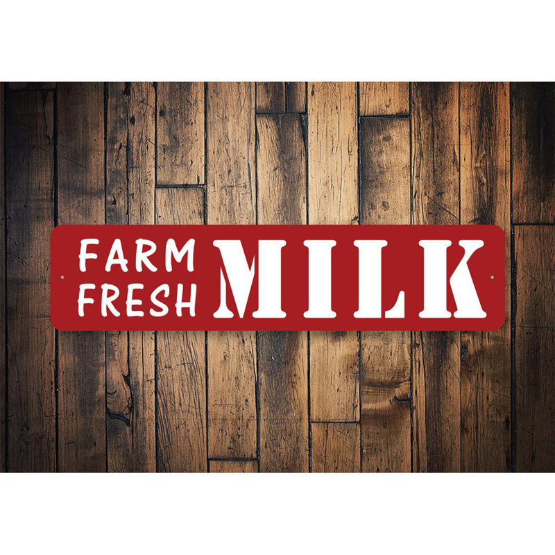 Farm Fresh Milk Street Aluminum Sign, 6" H x 24" W x 0.06" D