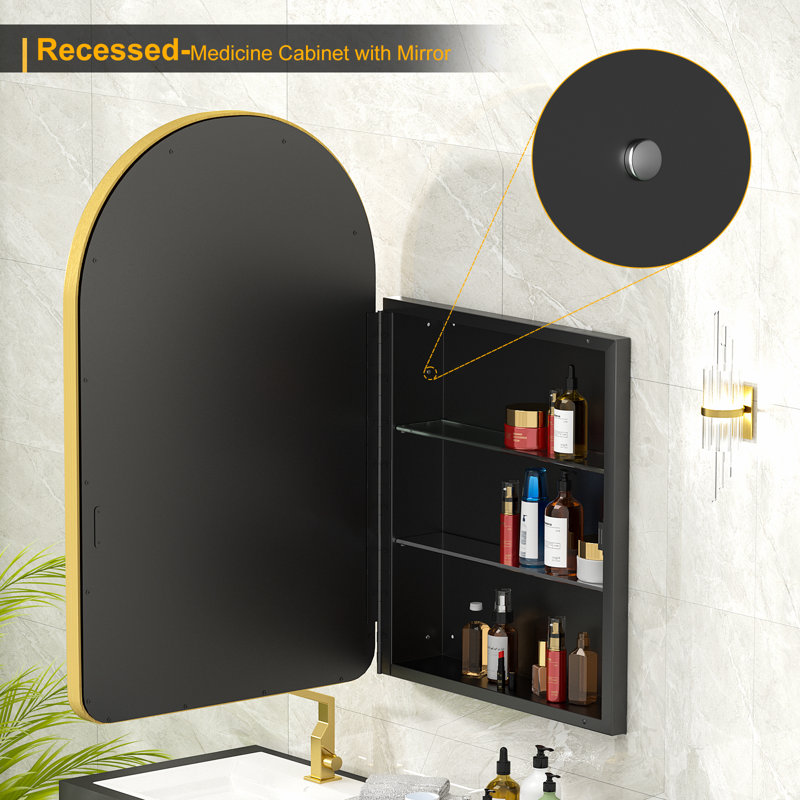 Dahlyla 19.7'' W 31.5'' H Framed Medicine Cabinet Mirror 3 Fixed, Golden