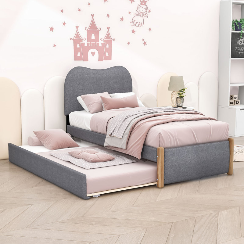 Lit plateforme tapissier Prindle, Simple, gris