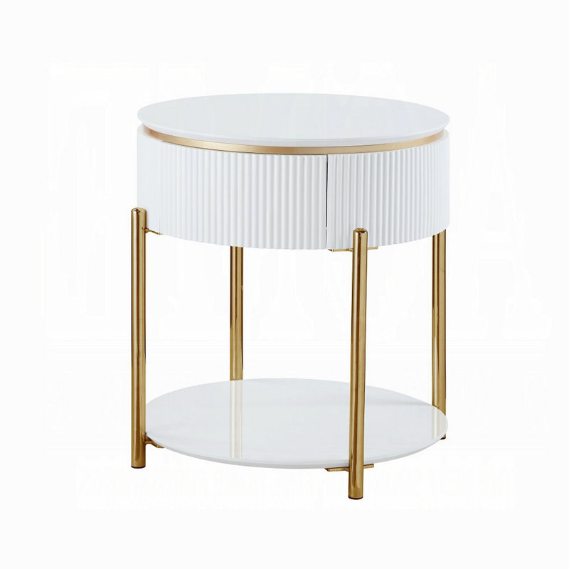 Table de bout avec tiroir Tyce, blanc brillant 22 po, métal doré