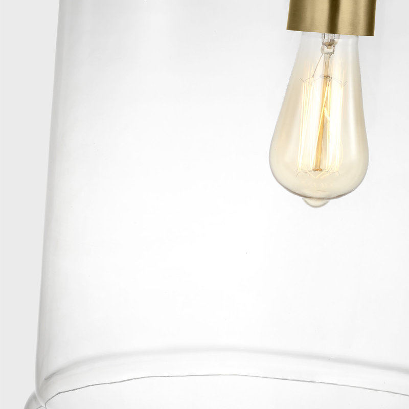 Anders 1 Light Kitchen Pendant In Midnight Black Finish With Clear Shade, Satin Brass