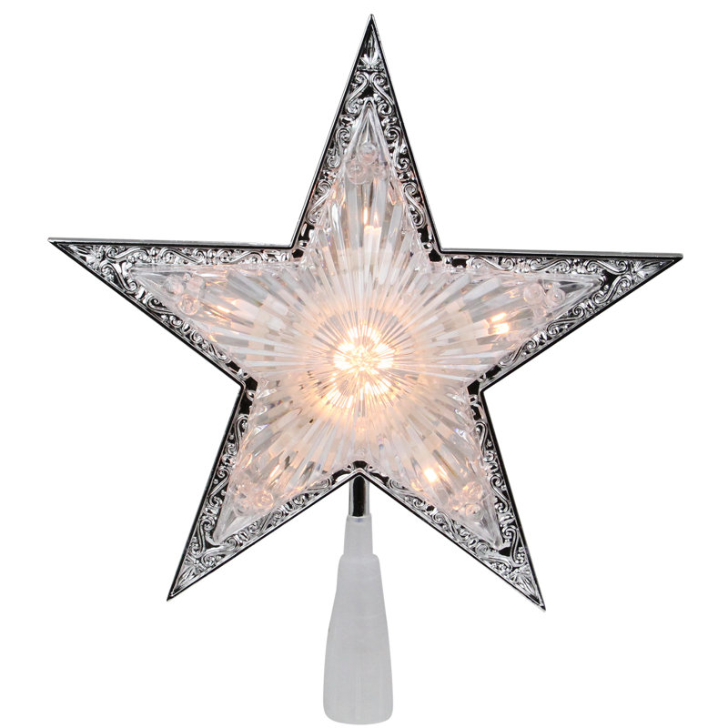 Clear Crystal Star Christmas Tree Topper with Metal Accents