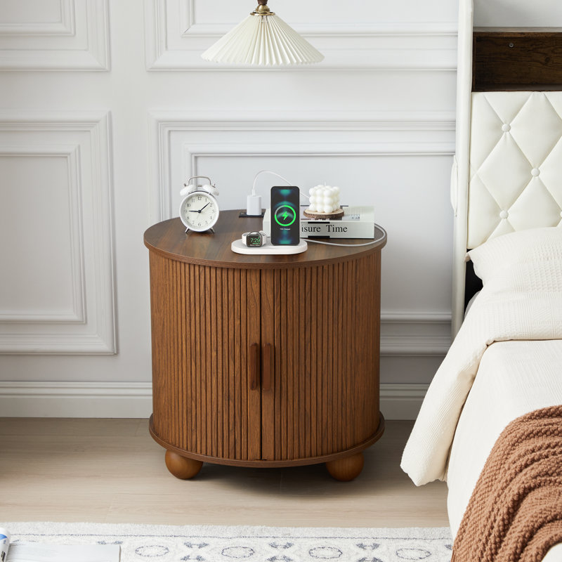 Table de bout avec rangement et station de charge, Noyer