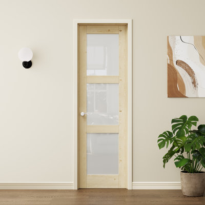 Porte pleine de 24 x 80 pouces, porte en verre dépoli, porte en bois massif avec 3 carreaux de verre, non finie, porte de garde-manger, porte de chambre, porte de pièce, porte de placard