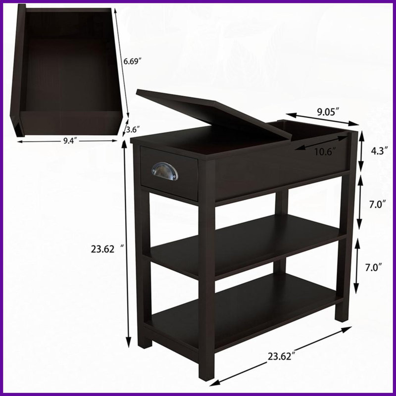 Space-Saving Brown Retro Coffee Table with Flip-Over Storage, Narrow Design for Small Living Spaces