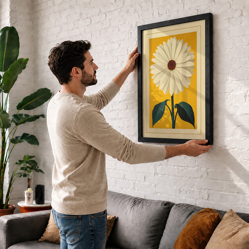 Golden Daisy Botanical - Framed Print, Oak, A4 - 29.7 x 21.0 cm