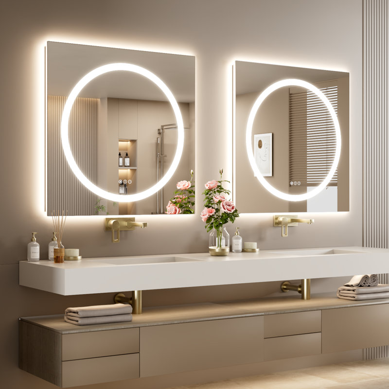 Miroir de salle de bain à DEL à intensité variable avec lumières, 32 po x 32 po