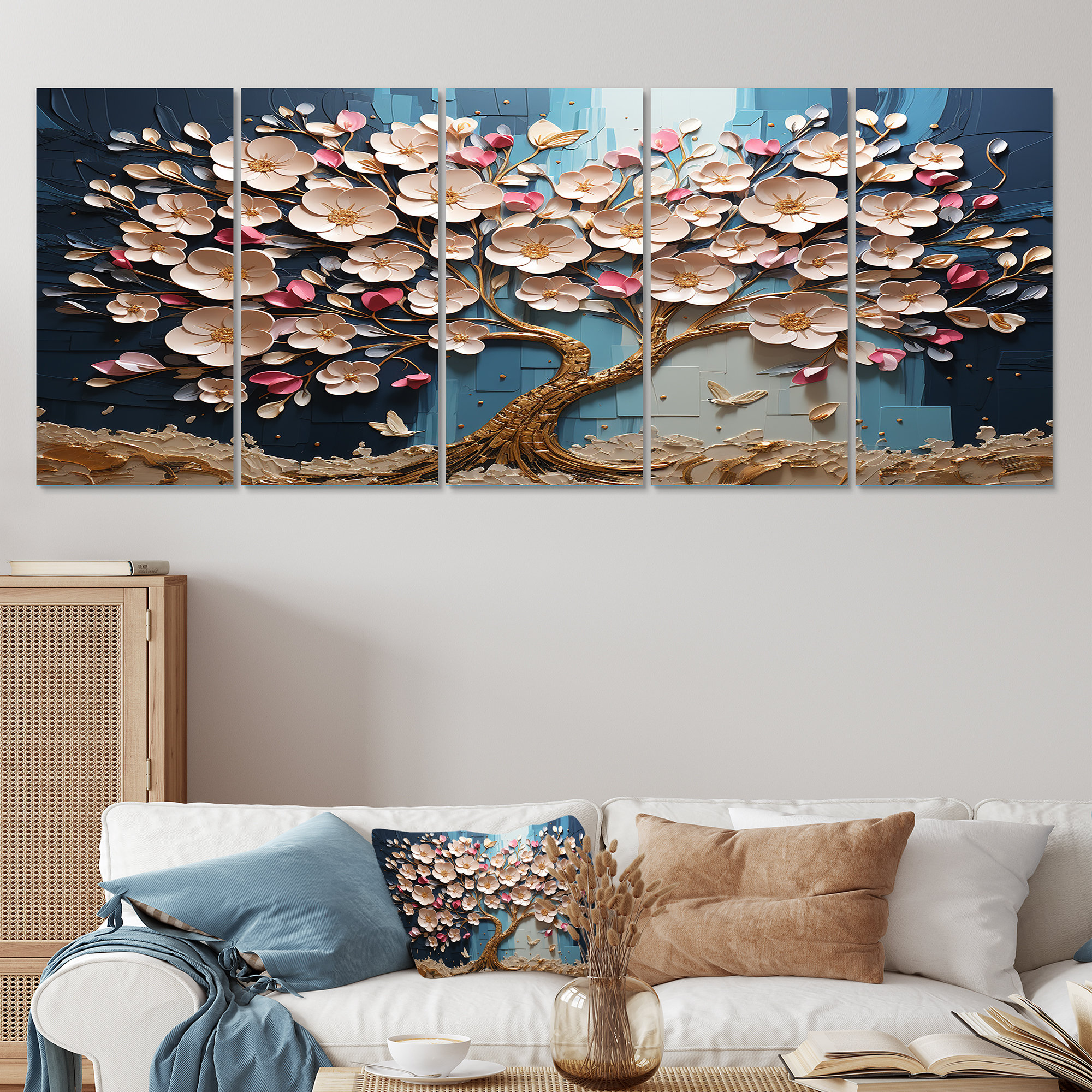 House of Hampton Pink And Blue Golden Orchid Tree Garden Of Branches VI ...