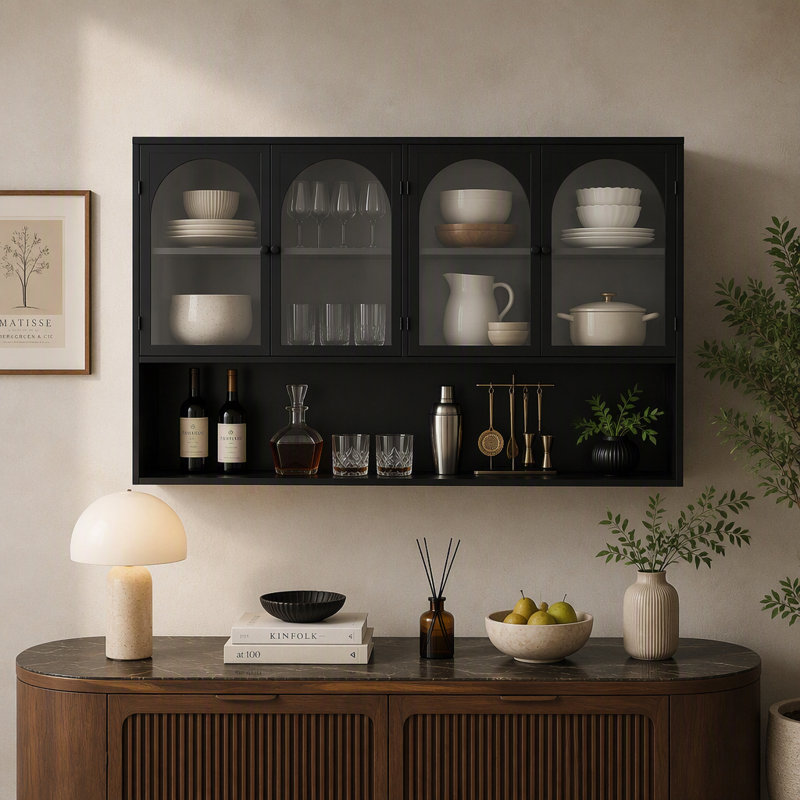 Rangement mural en verre 47,25 po, Noir
