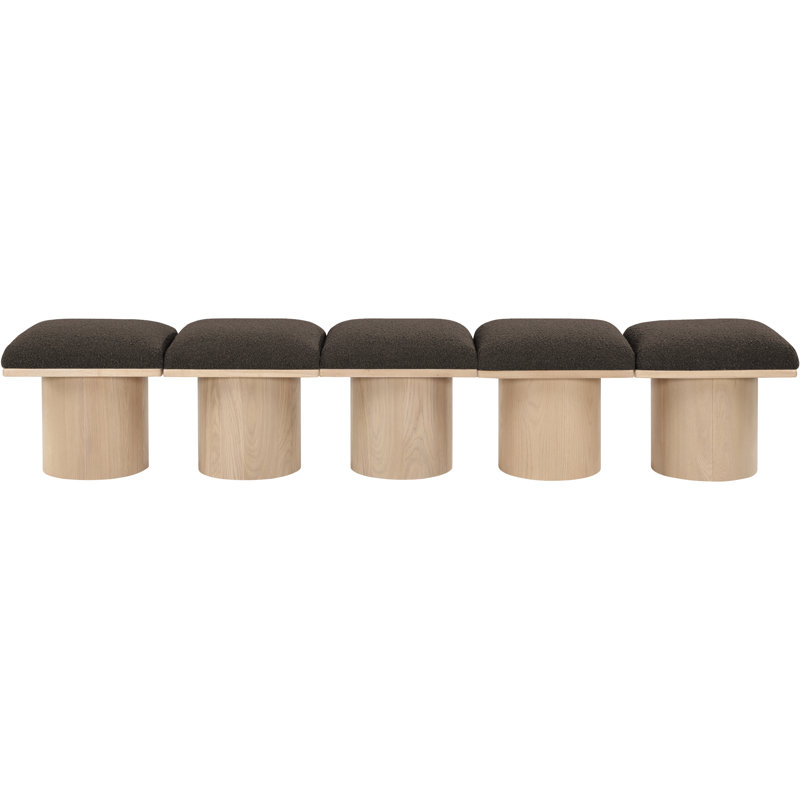 Banc rembourré Horatia, H 17,5 po x l 90 po x P 15,5 po, Naturel, Tissu brun bouclé