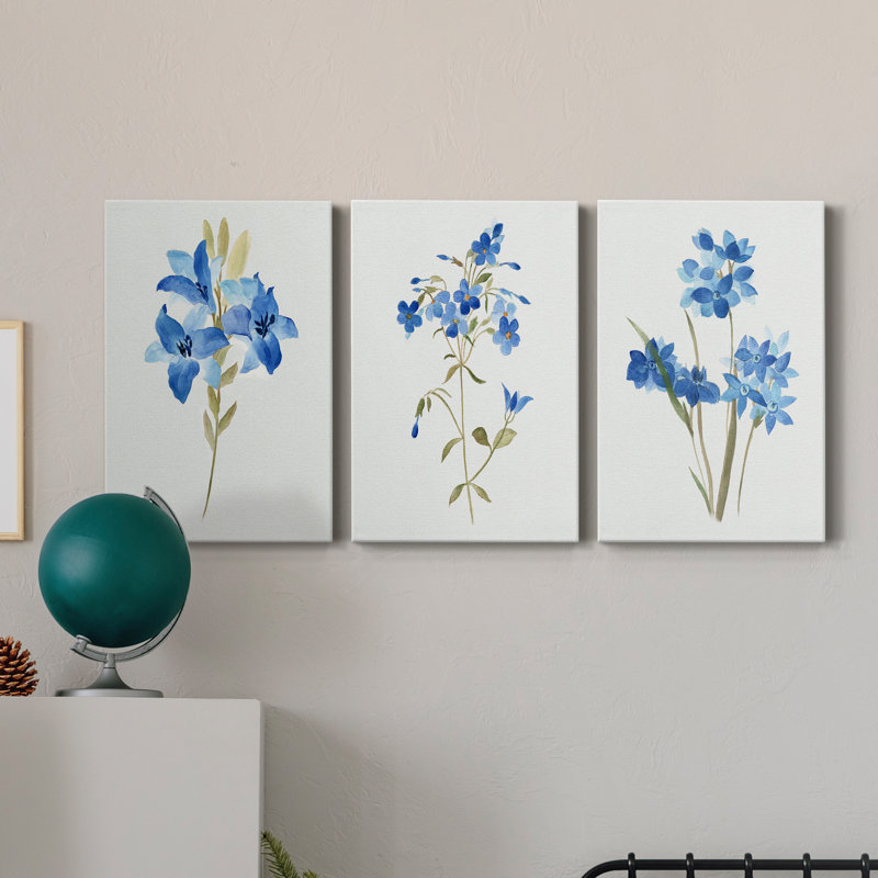 «Blue Blossom Botanical I», ensemble de 3 toiles tendues, H 60 po x l 120 po x P 3 po