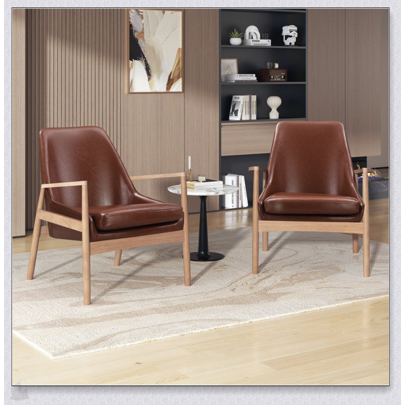 Ensemble de 2 chaises d'appoint en cuir PU U-Can, fauteuil Mid-Century Modern
