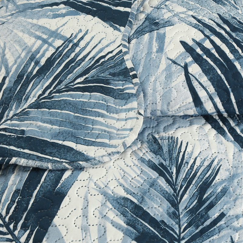 King Size Blue and Taupe Microfiber Reversible Quilt Set