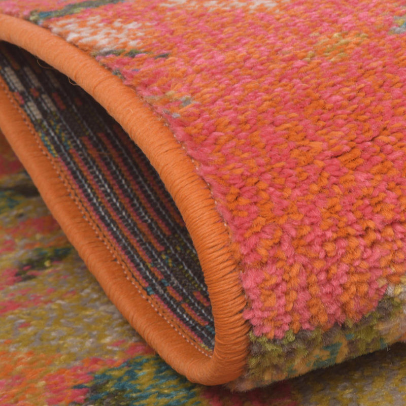 Tapis orange à motif abstrait Haneefa, Rond 8 pi