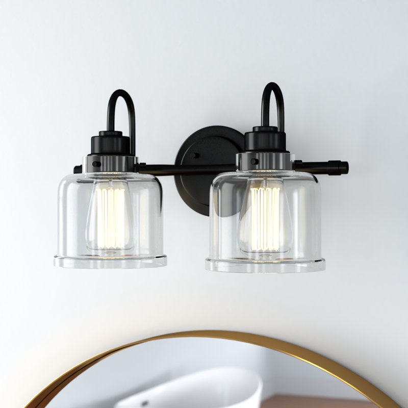 Éclairage de salle de bain moderne à intensité variable 2 lumières avec abat-jour en verre transparent 15 po Juliann, Noir