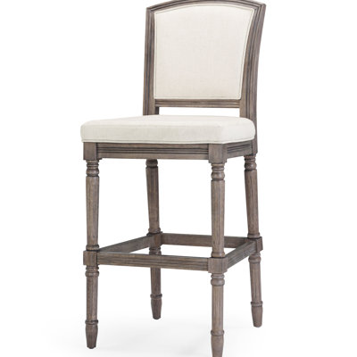 Tabouret de 31 po de hauteur gris, siège et dossier tissés, pieds tournés pour la cuisine avec pieds rembourrés, table de jeu idéale