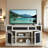 Embossed Pattern TV Stand, TV and Media Console with Open and Closed Storage Space,Entertainment Center