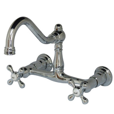 Wall Mounted Bathroom Faucet with Double Metal Cross Handles