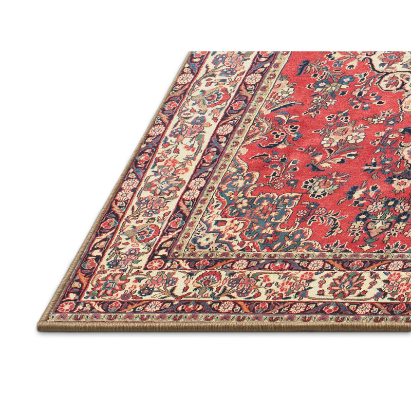 Tapis traditionnel rouge / bleu, Rectangle 5 pi x 7 pi