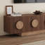 Meuble télé 70,78 po Mid-Century pour téléviseurs de 75 po ou moins avec tablettes réglables, finition noyer foncé