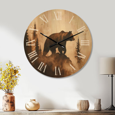  Bear Silent Wood Wall Clock – Minimalist Enso Circle in Black Ink