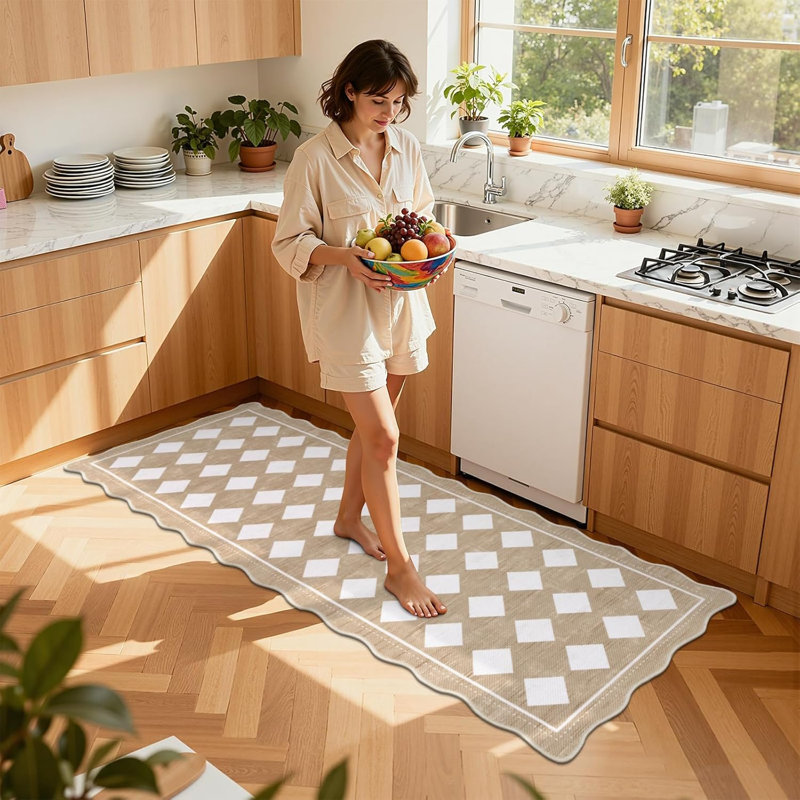 Checkered Easy Jute Runner Rug 2X6, Beige/Cream