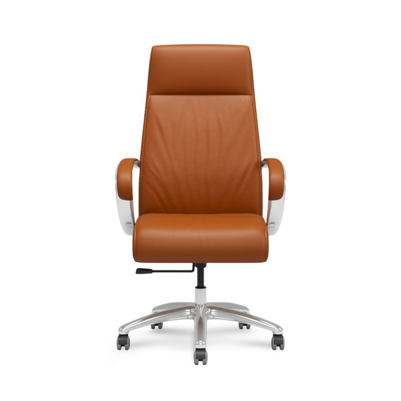 Orange + Silver Hight adjustable Genuine Leather + Faux Leather + Aluminium Alloy Office Chair
