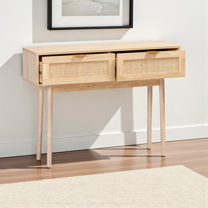 Willumsen Console Table, Two-Drawers, metal handles, Oak Brown 29.50'' H X 39.40'' W X 11.80'' D
