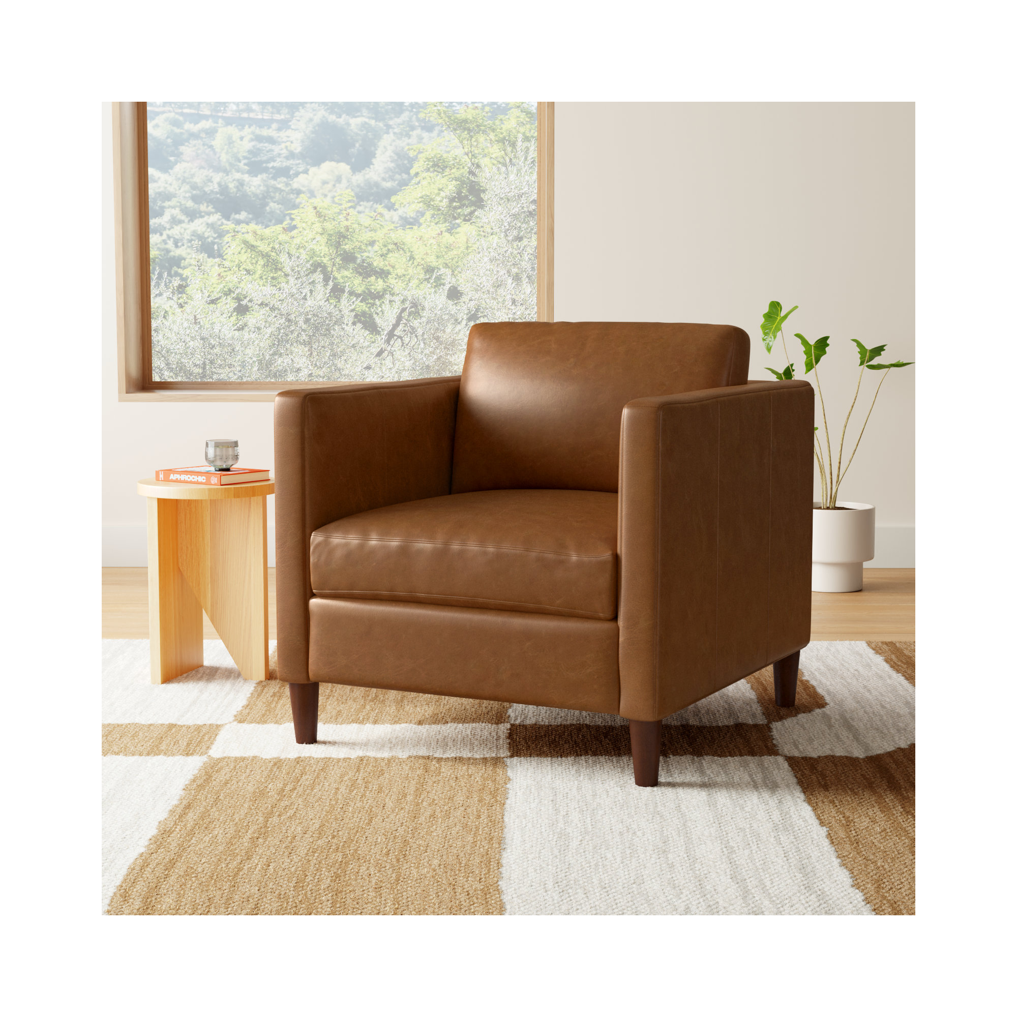 Clifford Genuine Leather Custom Armchair, Bistro Saddle Genuine Leather