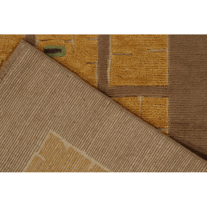 Rug & Kilim’S French Art Deco Rug In Beige-Brown With Gold Square Patterns, Rectangle 12' x 15'