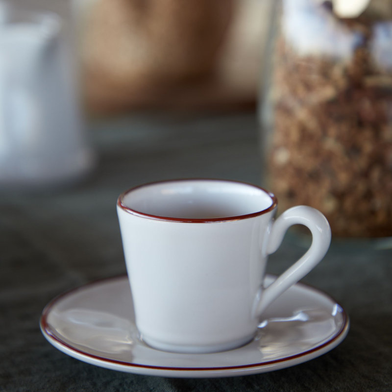 Beja Stoneware Teacup, White/Red
