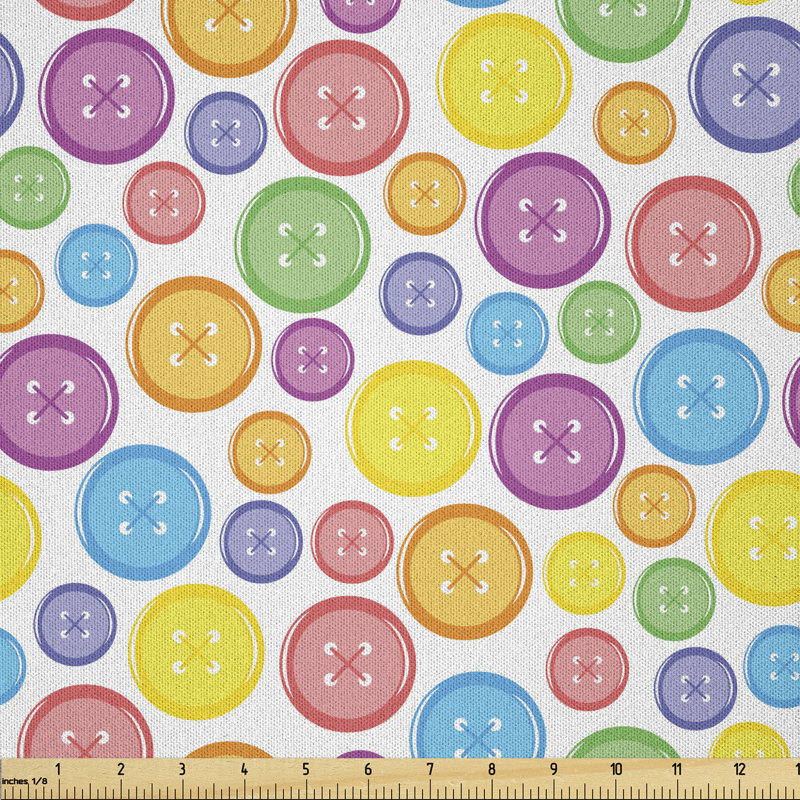 Dakotajames Circular Shaped Buttons Pattern in Various Sizes Print Fabric