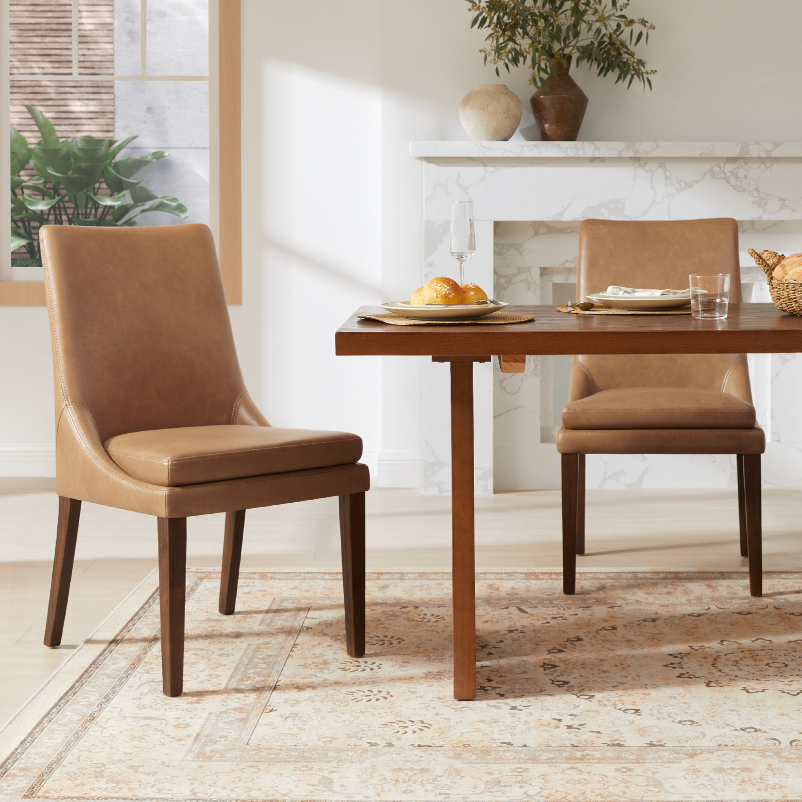 Niara Genuine Leather Parsons Dining Chair, Copley Camel Faux Leather