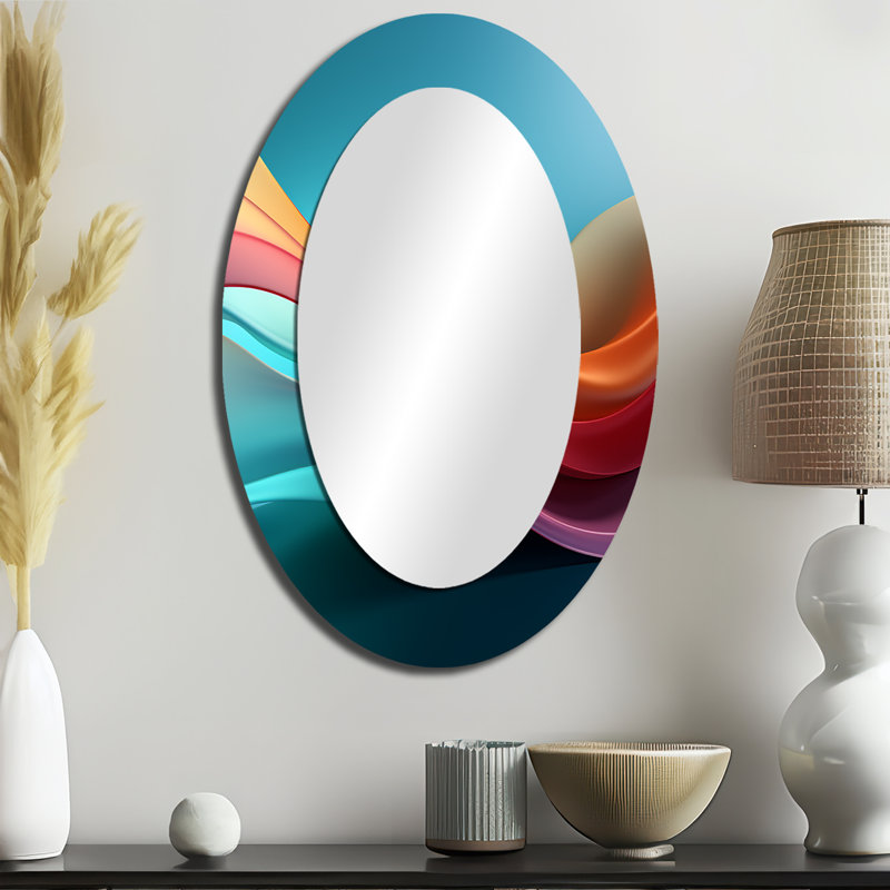 Rainbow Colors Symphony III - Abstract Oval Decorative Mirror On Metal, 36" H x 24" W