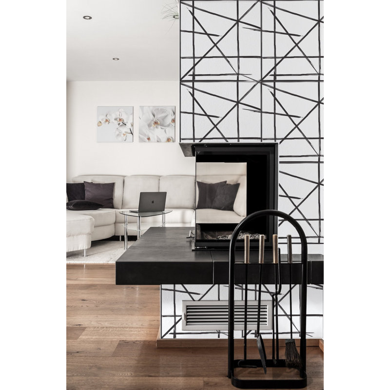 Square And Lines Geometric Vinyl Wallpaper Roll by Jamie Graney, White/Black