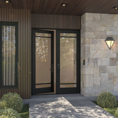 G10302-SW-96 | 96" Double Door, RTA Prehung Exterior, SDL 3 Lite, Unfinished Mahogany Wood
