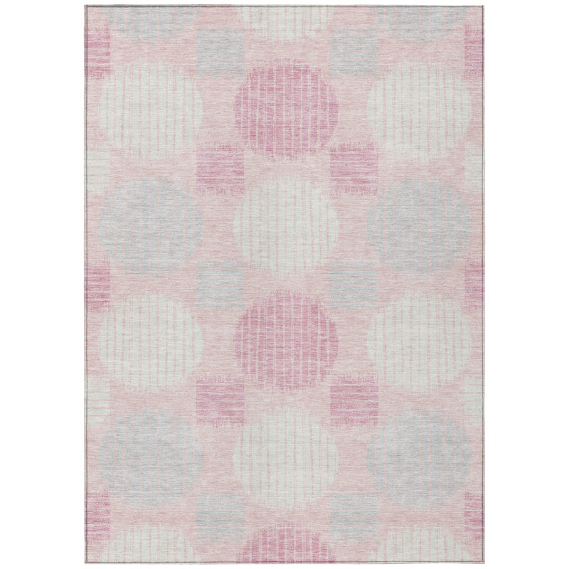 3' X 5' Pink Gray And Ivory Geometric Washable Indoor Outdoor Area Rug
