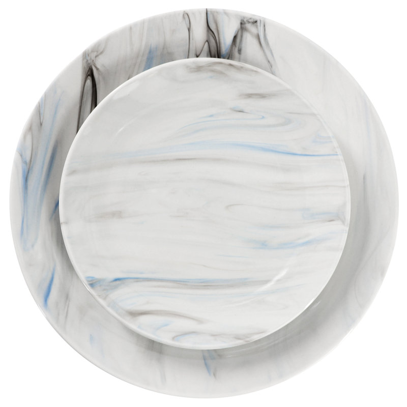 Service de table en porcelaine 16 pièces Wrought Studio ™, Bleu/gris