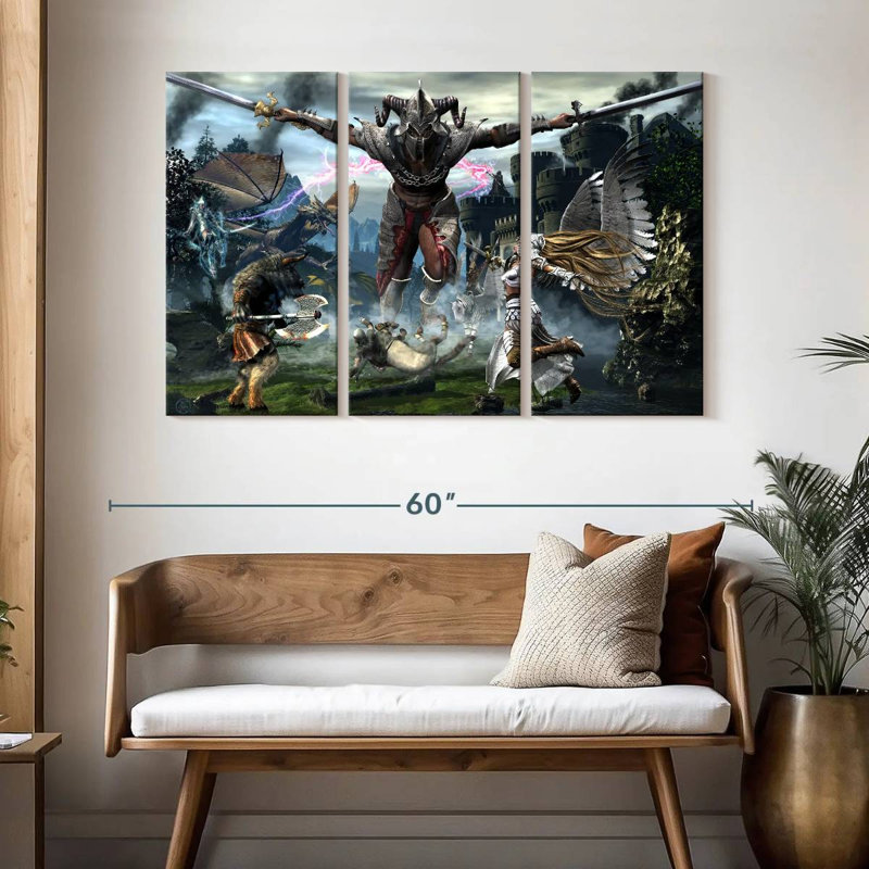 Keiraleigh Titan bat une légion de créatures, H 32 po x l 50 po