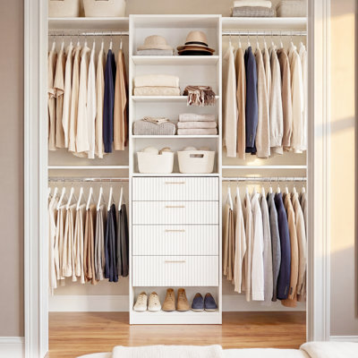 Système de rangement moderne Angelia (1,97-11,17 pi), organisateur de garde-robe avec 4 tiroirs et barres de suspension réglables