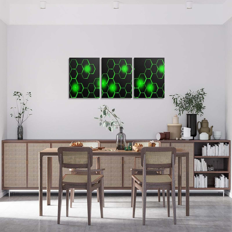 3 Piece Wrapped Canvas Print, Green