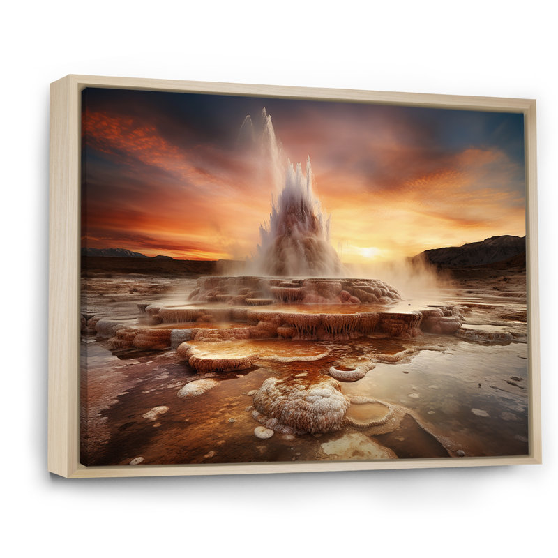 Éclosion volcanique au coucher du soleil I, Cadre naturel flottant, H 34 po x l 44 po x P 1,5 po