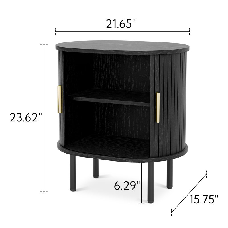 23.6" H Tambour Modern Nightstand With Storage Set of 2, Black