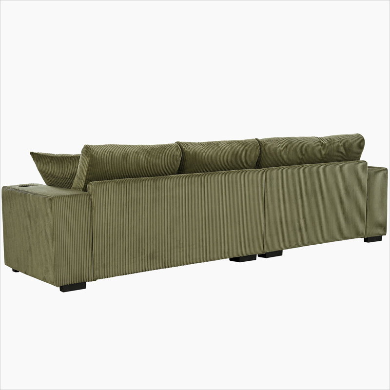 2 - Piece Upholstered Sectional, Green Corduroy